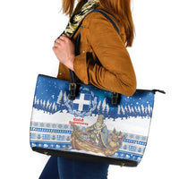 Greece Christmas Leather Tote Bag Saint Basil Kala Cristouyenna - Wonder Print Shop