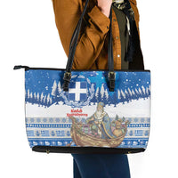 Greece Christmas Leather Tote Bag Saint Basil Kala Cristouyenna - Wonder Print Shop