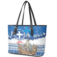 Greece Christmas Leather Tote Bag Saint Basil Kala Cristouyenna - Wonder Print Shop