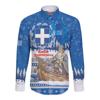 Greece Christmas Long Sleeve Button Shirt Saint Basil Kala Cristouyenna - Wonder Print Shop