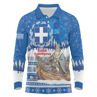 Greece Christmas Long Sleeve Polo Shirt Saint Basil Kala Cristouyenna - Wonder Print Shop