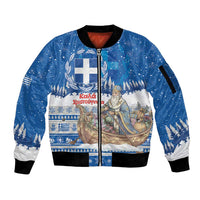 Greece Christmas Sleeve Zip Bomber Jacket Saint Basil Kala Cristouyenna - Wonder Print Shop