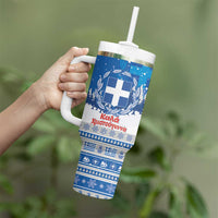 Greece Christmas Tumbler With Handle Saint Basil Kala Cristouyenna - Wonder Print Shop