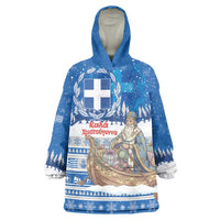 Greece Christmas Wearable Blanket Hoodie Saint Basil Kala Cristouyenna - Wonder Print Shop