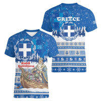 Greece Christmas Women V-Neck T-Shirt Saint Basil Kala Cristouyenna - Wonder Print Shop