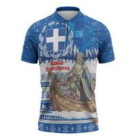 Greece Christmas Zipper Polo Shirt Saint Basil Kala Cristouyenna - Wonder Print Shop