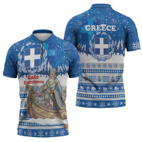 Greece Christmas Zipper Polo Shirt Saint Basil Kala Cristouyenna - Wonder Print Shop