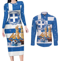 Greece Karavaki Christmas Couples Matching Long Sleeve Bodycon Dress and Long Sleeve Button Shirt Merry Chirstmas 2025 - Wonder Print Shop