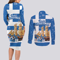 Greece Karavaki Christmas Couples Matching Long Sleeve Bodycon Dress and Long Sleeve Button Shirt Merry Chirstmas 2025 - Wonder Print Shop