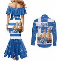 Greece Karavaki Christmas Couples Matching Mermaid Dress and Long Sleeve Button Shirt Merry Chirstmas 2025 - Wonder Print Shop