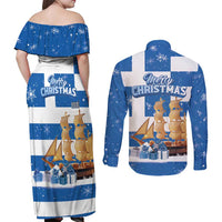 Greece Karavaki Christmas Couples Matching Off Shoulder Maxi Dress and Long Sleeve Button Shirt Merry Chirstmas 2025 - Wonder Print Shop