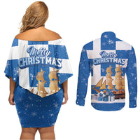 Greece Karavaki Christmas Couples Matching Off Shoulder Short Dress and Long Sleeve Button Shirt Merry Chirstmas 2025 - Wonder Print Shop