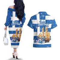 Greece Karavaki Christmas Couples Matching Off The Shoulder Long Sleeve Dress and Hawaiian Shirt Merry Chirstmas 2025 - Wonder Print Shop