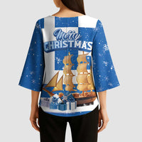 Greece Karavaki Christmas Kimono Sleeve Blouse Merry Chirstmas 2025 - Wonder Print Shop