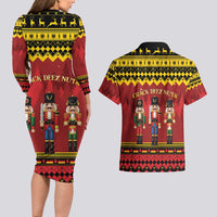 Germany Nussknacker Christmas Couples Matching Long Sleeve Bodycon Dress and Hawaiian Shirt Crack Deez Nuts - Wonder Print Shop