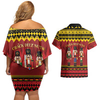 Germany Nussknacker Christmas Couples Matching Off Shoulder Short Dress and Hawaiian Shirt Crack Deez Nuts - Wonder Print Shop