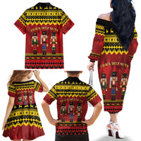 Germany Nussknacker Christmas Family Matching Off The Shoulder Long Sleeve Dress and Hawaiian Shirt Crack Deez Nuts - Wonder Print Shop