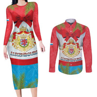 Personalised Luxembourg Christmas Couples Matching Long Sleeve Bodycon Dress and Long Sleeve Button Shirt Schei Chreschtdeeg 2025 - Wonder Print Shop