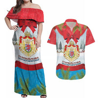 Personalised Luxembourg Christmas Couples Matching Off Shoulder Maxi Dress and Hawaiian Shirt Schei Chreschtdeeg 2025 - Wonder Print Shop