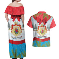 Personalised Luxembourg Christmas Couples Matching Off Shoulder Maxi Dress and Hawaiian Shirt Schei Chreschtdeeg 2025 - Wonder Print Shop