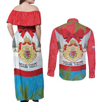 Personalised Luxembourg Christmas Couples Matching Off Shoulder Maxi Dress and Long Sleeve Button Shirt Schei Chreschtdeeg 2025 - Wonder Print Shop