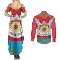 Personalised Luxembourg Christmas Couples Matching Summer Maxi Dress and Long Sleeve Button Shirt Schei Chreschtdeeg 2025 - Wonder Print Shop