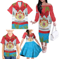 Personalised Luxembourg Christmas Family Matching Off The Shoulder Long Sleeve Dress and Hawaiian Shirt Schei Chreschtdeeg 2025 - Wonder Print Shop
