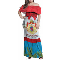 Personalised Luxembourg Christmas Family Matching Off Shoulder Maxi Dress and Hawaiian Shirt Schei Chreschtdeeg 2025 - Wonder Print Shop