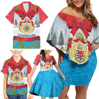 Personalised Luxembourg Christmas Family Matching Off Shoulder Short Dress and Hawaiian Shirt Schei Chreschtdeeg 2025 - Wonder Print Shop