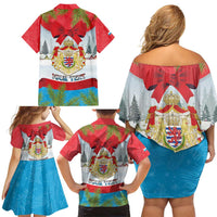 Personalised Luxembourg Christmas Family Matching Off Shoulder Short Dress and Hawaiian Shirt Schei Chreschtdeeg 2025 - Wonder Print Shop