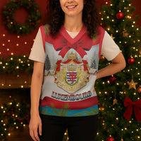 Personalised Luxembourg Christmas Knitted V-Neck Vest Schei Chreschtdeeg 2025 - Wonder Print Shop