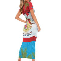 Personalised Luxembourg Christmas Short Sleeve Bodycon Dress Schei Chreschtdeeg 2025 - Wonder Print Shop