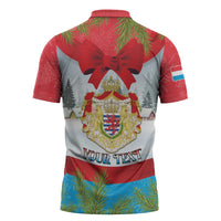 Personalised Luxembourg Christmas Zipper Polo Shirt Schei Chreschtdeeg 2025 - Wonder Print Shop