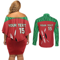 Custom Athletics Kenya Couples Matching Off Shoulder Short Dress and Long Sleeve Button Shirt Kenyan Runner - Wonder Print Shop