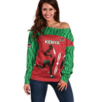 Custom Athletics Kenya Off Shoulder Sweater Kenyan Runner - Wonder Print Shop