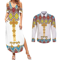 Ethiopian Epiphany Couples Matching Summer Maxi Dress and Long Sleeve Button Shirt Cross Mix Tilet Pattern - Wonder Print Shop