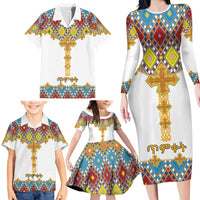 Ethiopian Epiphany Family Matching Long Sleeve Bodycon Dress and Hawaiian Shirt Cross Mix Tilet Pattern - Wonder Print Shop