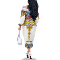 Ethiopian Epiphany Family Matching Off The Shoulder Long Sleeve Dress and Hawaiian Shirt Cross Mix Tilet Pattern - Wonder Print Shop