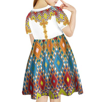 Ethiopian Epiphany Kid Short Sleeve Dress Cross Mix Tilet Pattern - Wonder Print Shop