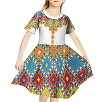 Ethiopian Epiphany Kid Short Sleeve Dress Cross Mix Tilet Pattern - Wonder Print Shop