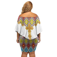 Ethiopian Epiphany Off Shoulder Short Dress Cross Mix Tilet Pattern - Wonder Print Shop