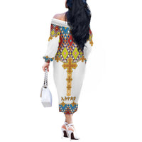Ethiopian Epiphany Off The Shoulder Long Sleeve Dress Cross Mix Tilet Pattern - Wonder Print Shop