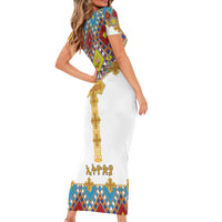 Ethiopian Epiphany Short Sleeve Bodycon Dress Cross Mix Tilet Pattern - Wonder Print Shop