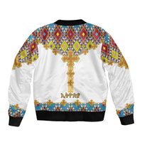 Ethiopian Epiphany Sleeve Zip Bomber Jacket Cross Mix Tilet Pattern - Wonder Print Shop