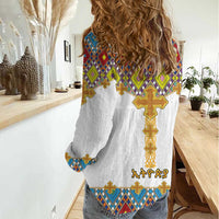 Ethiopian Epiphany Women Casual Shirt Cross Mix Tilet Pattern - Wonder Print Shop