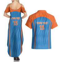 Custom India Cricket Couples Matching Summer Maxi Dress and Hawaiian Shirt Go Men in Blue - Wonder Print Shop