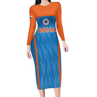 Custom India Cricket Family Matching Long Sleeve Bodycon Dress and Hawaiian Shirt Go Men in Blue - Wonder Print Shop