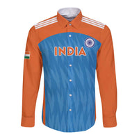 Custom India Cricket Long Sleeve Button Shirt Go Men in Blue - Wonder Print Shop