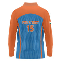 Custom India Cricket Long Sleeve Polo Shirt Go Men in Blue - Wonder Print Shop