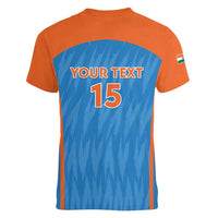 Custom India Cricket Women V-Neck T-Shirt Go Men in Blue - Wonder Print Shop